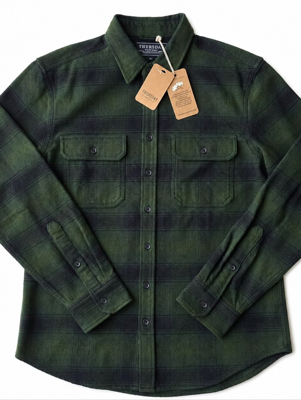 NWT Thursday Boot Co. Summit Flannel Shirt Evergreen Green Plaid Button Up Sz L